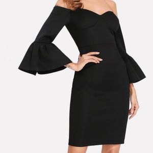 Flounce Sleeve Sweetheart Bardot Dress by Shein